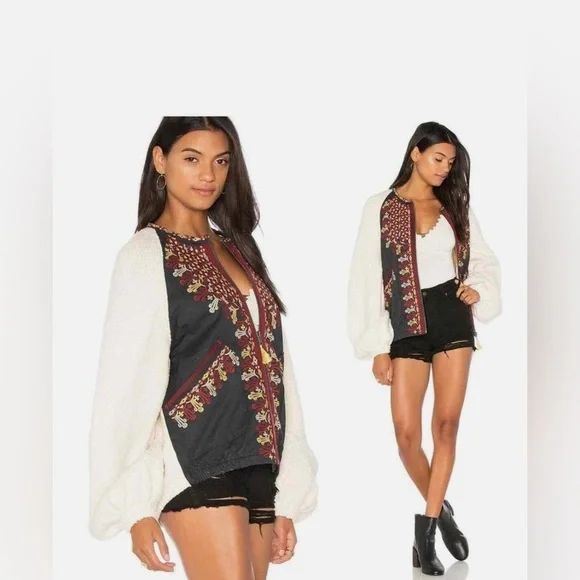 Free People Two Faced Embroidered Jacket in Ivory SZ L - Picture 5 of 14